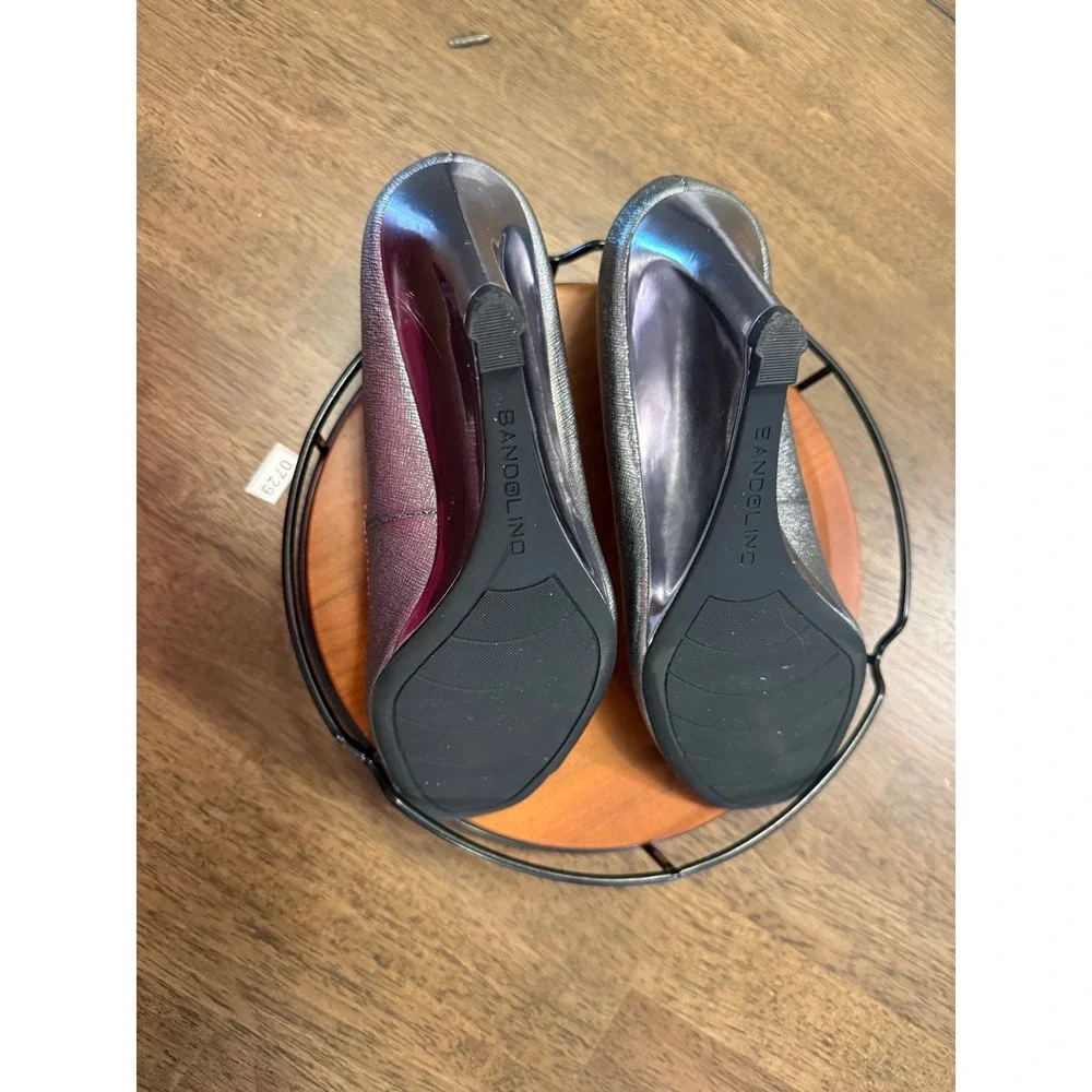 Bandolino Jamila‎ Silver Metallic Peep Toe Wedge Pumps Gunmetal Heel Womens 6.5M